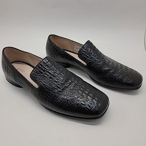 Ecco Anine Square Toe High Vamp Loafers Womens Size US 6-6.5 EU 37 Black Leather